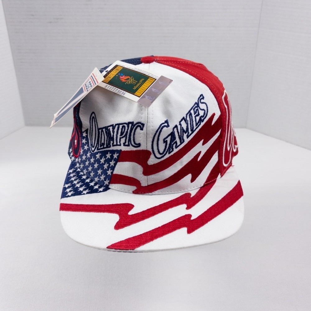 Logo 7 Olympic Hat Mens OSFM Red White Blue Lightning Bolt Flag 1996 Atlanta Vtg